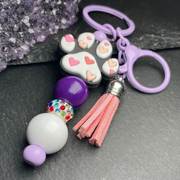 Purple and Pink Heart Paw Keychain - Picture 3 of 5